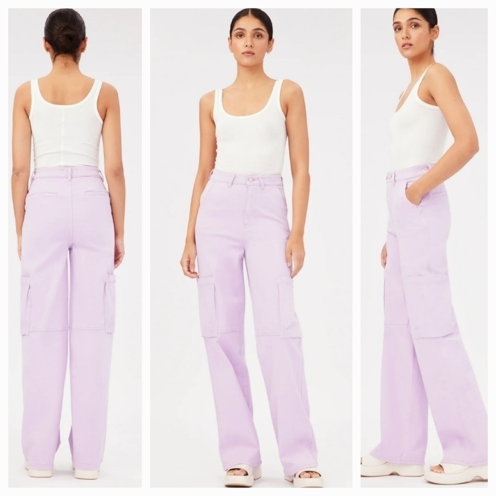 Warp + Weft Lavender Wide Leg Cargo Jeans Size 28